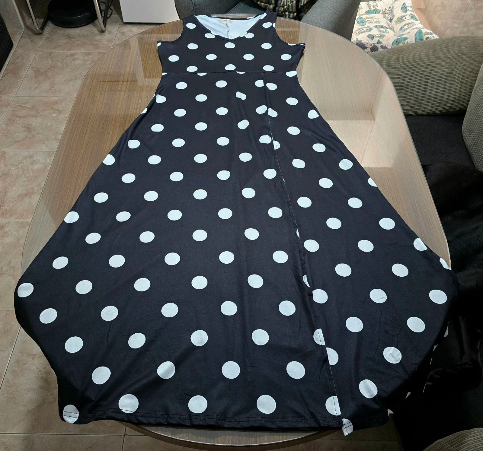 Vestido largo negro con lunares blancos, Talla M – photo 2